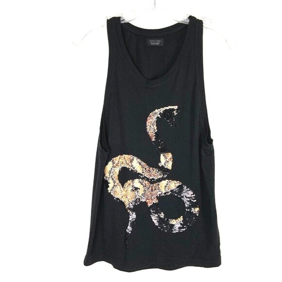 Zara Men’s Black Sequin Snake Tank Top Size Small - Picture 3 of 16